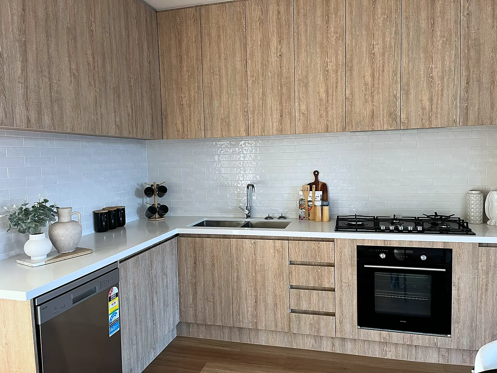Kitchen with timber-look cabinetry styled for sale in Craigieburn