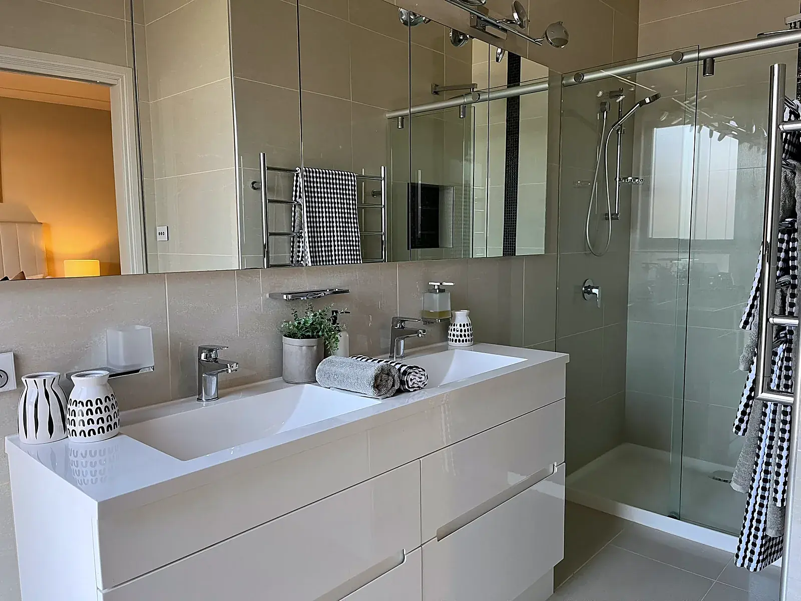 Ensuite with double vanity styled for sale in a Werribee home